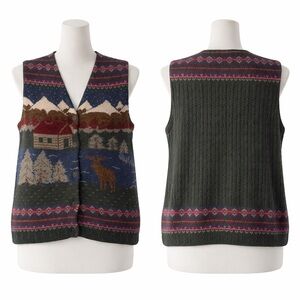 Size L Northern Treasures Vintage Women’s Scenic Cabin Knit Sweater Vest